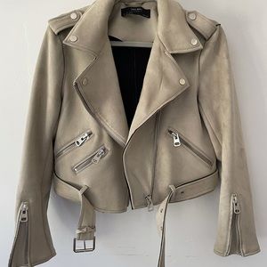 Zara tan ultra suede moto jacket